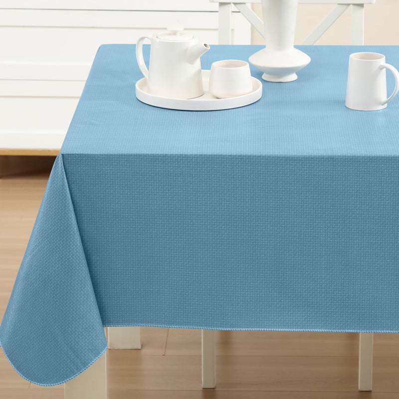 Newbridge Basketweave Vinyl Flannel Backed Tablecloth, 60 x 120 Inch Rectangle, Blue, Basket Weave Textured Indoor Outdoor Waterproof Table Cover for Patio, Kitchen, Dining - Image 1